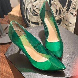 Emerald Green Kitten Heel See Thru Shoes with Pointed